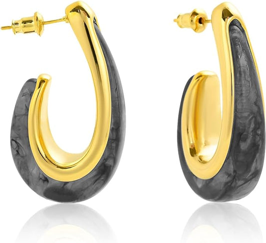 ONE Pair:  Resin Earrings for Women - Post Drop Earrings 14k Gold Plated