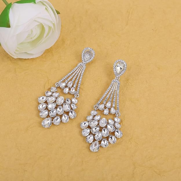 ONE PAIR: Crystal Multi Gold/Silver Rhinestone Chandelier Wedding Bridal Dangle Earrings