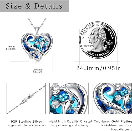 ONE :💎Dolphins HEART Pendant Necklace Fine Jewelry 💎