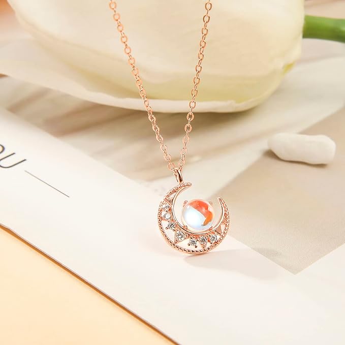 ONE :💎 Moonstone Pendant Necklace   💎Color: 18k Rose Gold Plated
