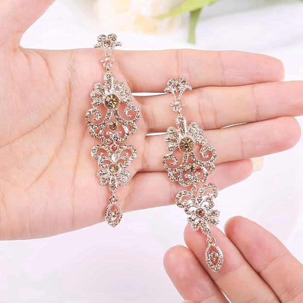 ONE PAIR: Crystal Multi Gold/Silver Rhinestone Chandelier Wedding Bridal Dangle Earrings