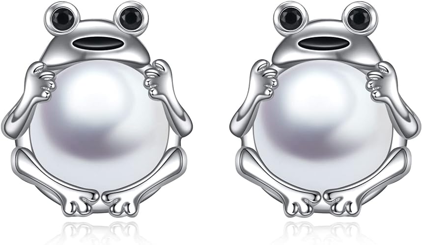 ONE: Exquisite FROG PEARL MOONSTONE Dangle Earrings 925 Sterling Silver