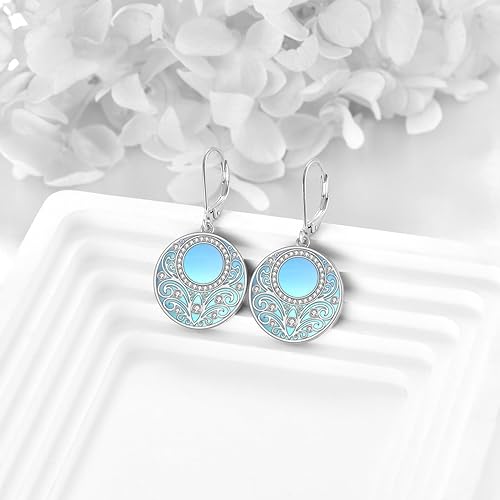 ONE:  Platinum Plated Earrings Color: Moonstone Dangle Earrings 925 Sterling Silver