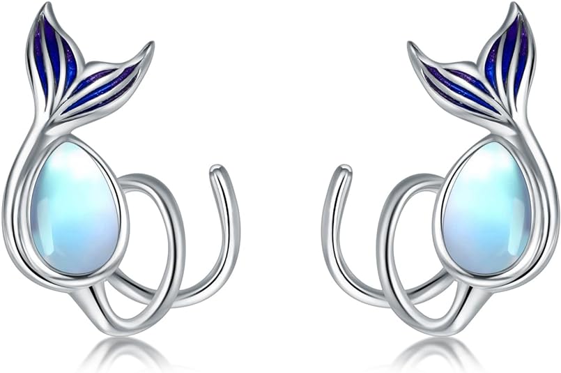 ONE:  Exquisite Mermaid Tale  Color: MOONSTONE  Dangle Earrings 925 Sterling Silver