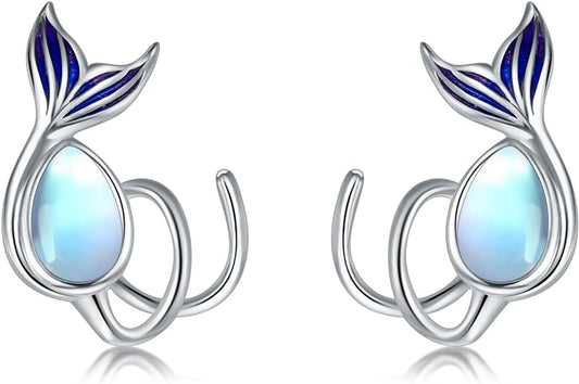 ONE:  Exquisite Mermaid Tale  Color: MOONSTONE  Dangle Earrings 925 Sterling Silver