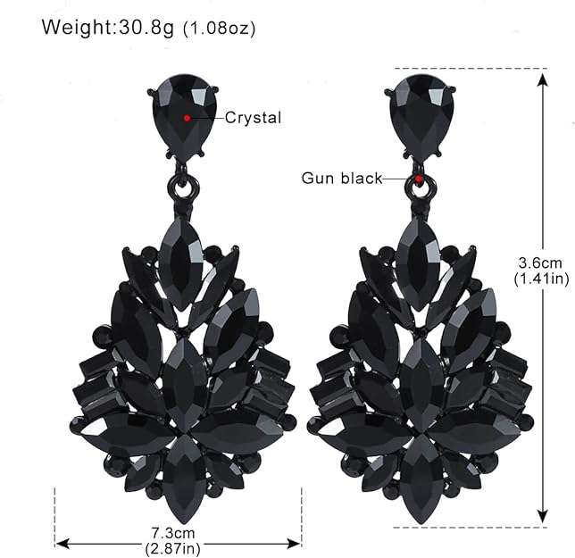 ONE PAIR: Vintage Floral Teardrop Butterfly Wing Black Austrian Crystal Drop Dangle Earrings for Women