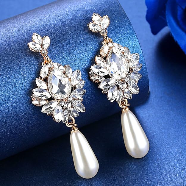 ONE PAIR: Crystal Multi Gold/Silver Rhinestone Chandelier Wedding Bridal Dangle Earrings