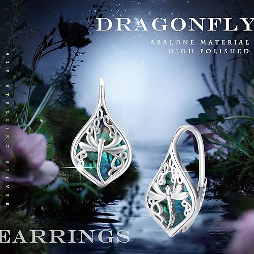 ONE: 925 Sterling Silver Abalone Dragonfly Dangling Earrings Design