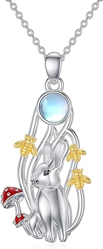 ONE :💎Style: Rabbit Moonstone Pendant Necklace Fine Jewelry 💎