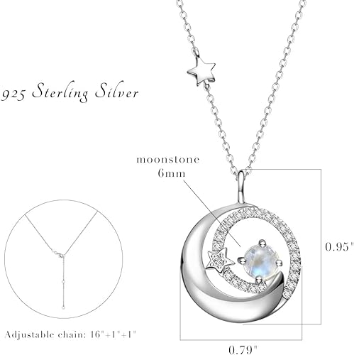 ONE :💎925 Sterling Silver MOONSTONE Moon and Star Pendant Fine Jewelry💎