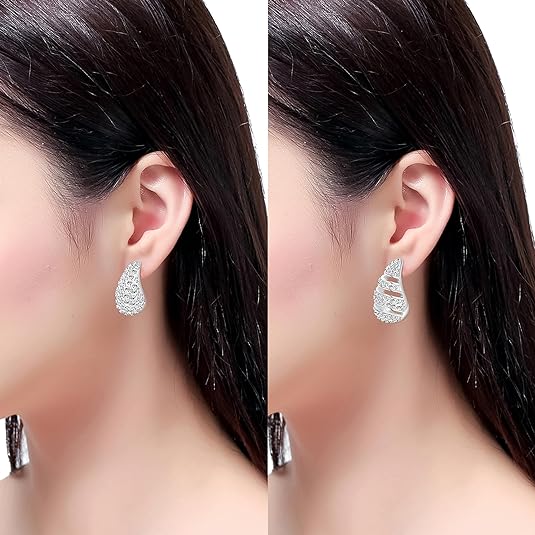 2 Pairs Earrings Set for Women, Lightweight Hollow Gold Hoops. Silver Hoop Earrings, 14k Gold Teardrop Hoop Earrings, Rhinestone Waterdrop Earrings Set