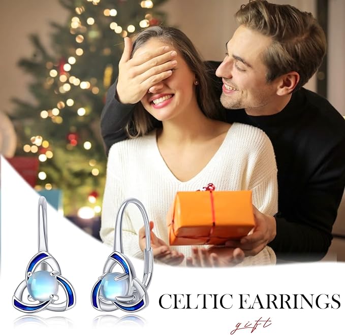 ONE:  Exquisite Celtic Color: MOONSTONE  Dangle Earrings 925 Sterling Silver