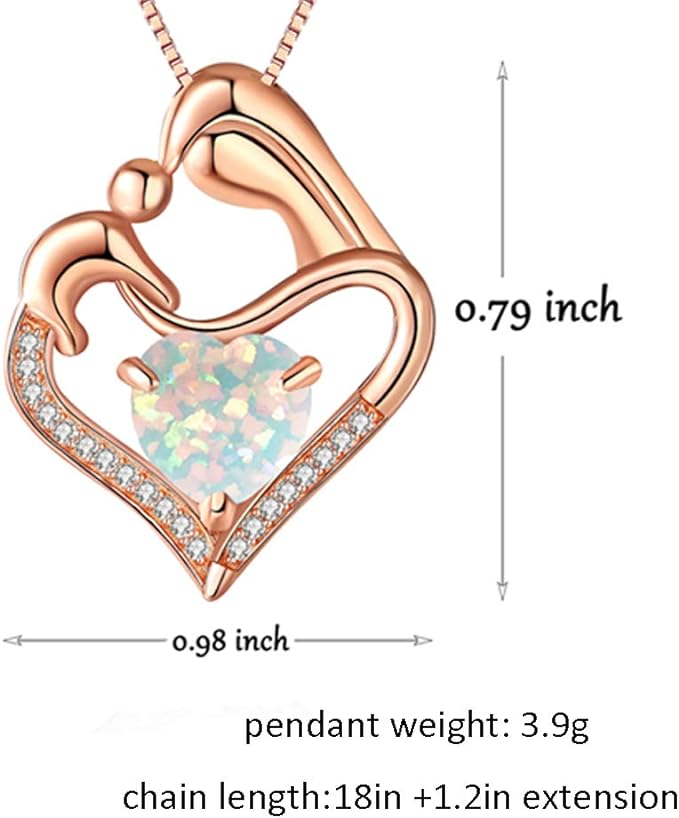ONE: Love Heart Pendant Necklace Style Mother's Love--Rose Gold Opal