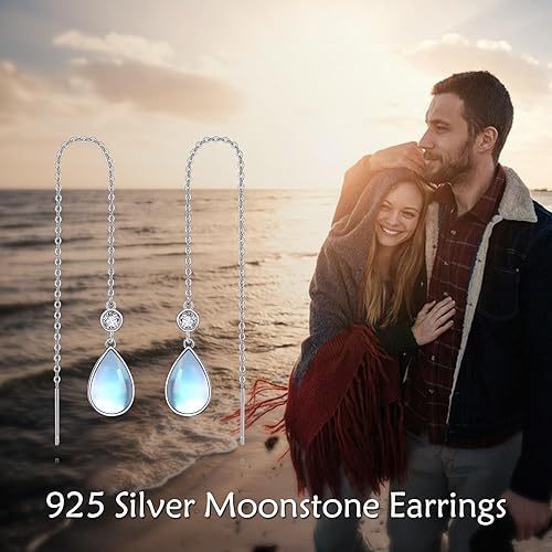 ONE: Exquisite Threaded Color: MOONSTONE Dangle Earrings 925 Sterling Silver