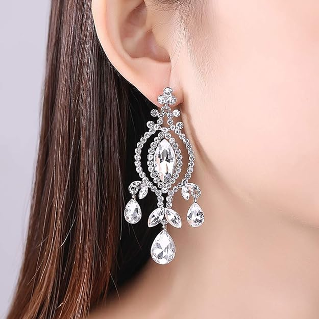 ONE PAIR: Crystal Multi Gold/Silver Rhinestone Chandelier Wedding Bridal Dangle Earrings