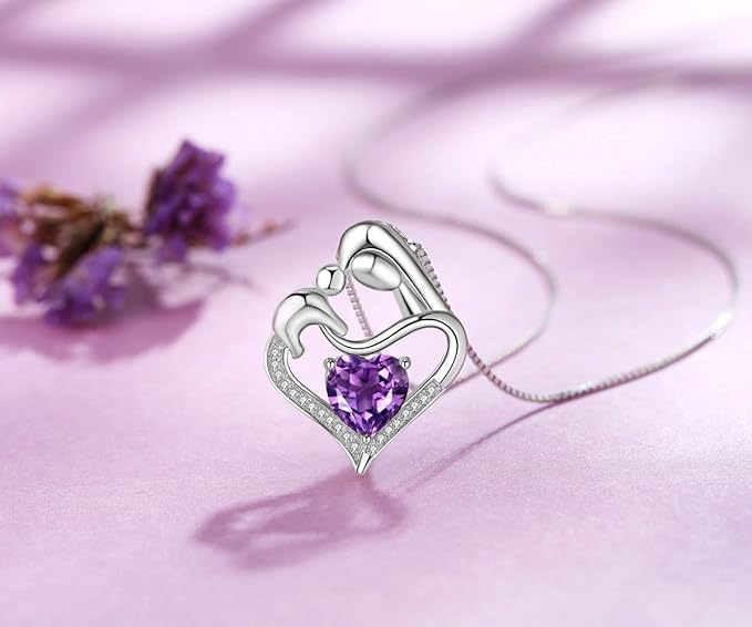 ONE: Love Heart Pendant Necklace Style Mother's Love-Purple