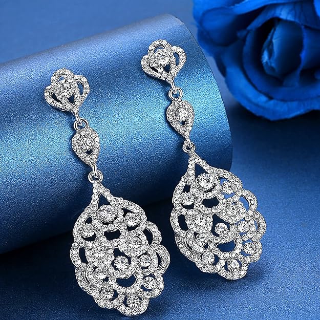 ONE PAIR: Crystal Multi Gold/Silver Rhinestone Chandelier Wedding Bridal Dangle Earrings