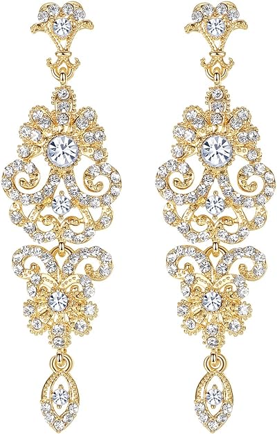 ONE PAIR: Crystal Multi Gold/Silver Rhinestone Chandelier Wedding Bridal Dangle Earrings