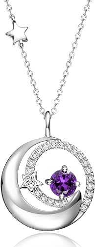 ONE :💎925 Sterling Silver Genuine Amethyst Moon and Star Pendant Necklace Fine Jewelry 💎