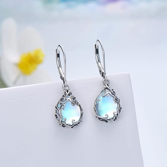 ONE:  Exquisite Earrings Color: Moonstone Dangle Earrings 925 Sterling Silver