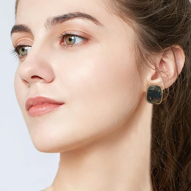 ONE Pair:  Resin Earrings for Women - Post Drop Earrings 14k Gold Plated