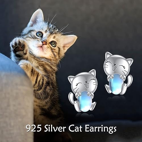 ONE: Exquisite Cat: MOONSTONE Dangle Earrings 925 Sterling Silver