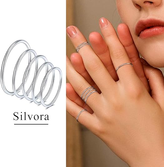 ONE: 925 Sterling Silver High Quality Rings Set of 5 RINGS