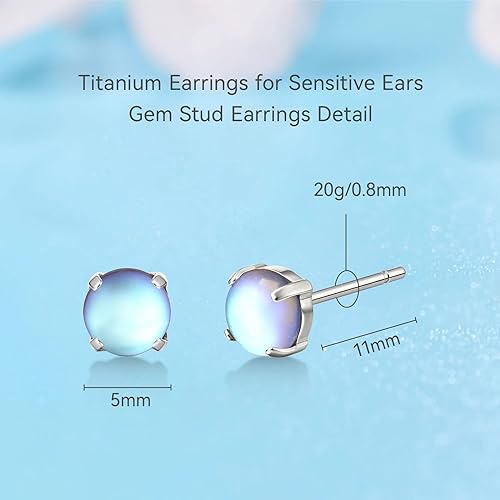 ONE: Exquisite Pure Titanium Stud Color: MOONSTONE Dangle Earrings 925 Sterling Silver