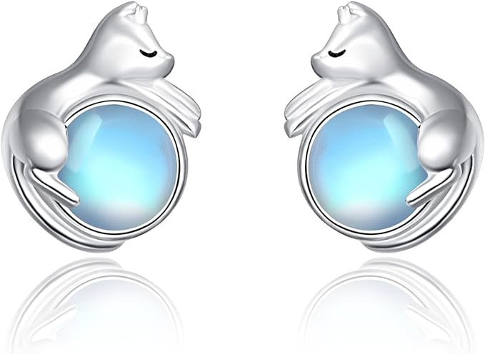 ONE: Exquisite CAT Color: MOONSTONE Dangle Earrings 925 Sterling Silver