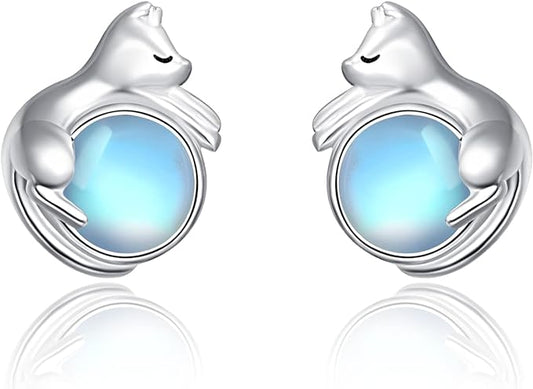 ONE: Exquisite CAT Color: MOONSTONE Dangle Earrings 925 Sterling Silver