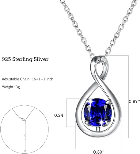 ONE: Birthstone Necklace Gifts For Women, Love Pendant Birthstone Jewelry 16+2 inch Silver Chain SEPTEMBER