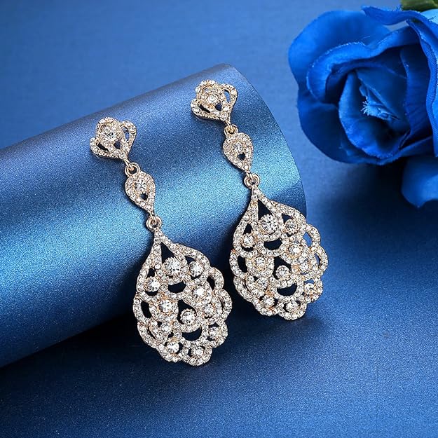 ONE PAIR: Crystal Multi Gold/Silver Rhinestone Chandelier Wedding Bridal Dangle Earrings