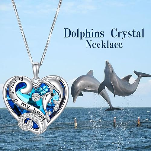 ONE :💎Dolphins HEART Pendant Necklace Fine Jewelry 💎