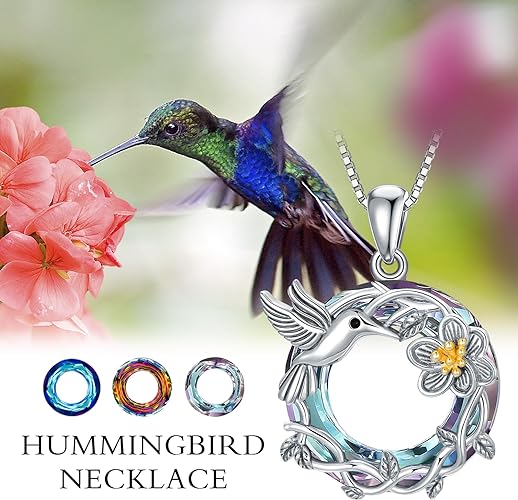ONE :💎Hummingbirds Flower Pendant Necklace Fine Jewelry 💎