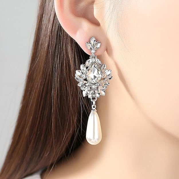 ONE PAIR: Crystal Multi Gold/Silver Rhinestone Chandelier Wedding Bridal Dangle Earrings