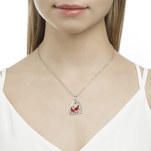 ONE: 925 Sterling Silver Cardinal Birds Pendant Necklace I AM ALWAYS WITH YOU