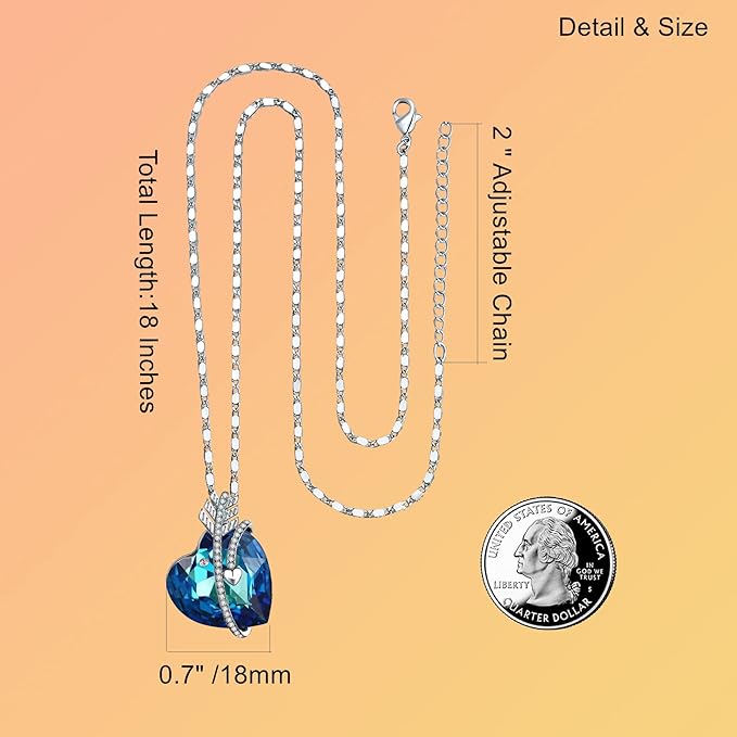 ONE :💎Elegant Silver Blue Heart Pendant Necklace was made of blue crystal, which sparkles all the time