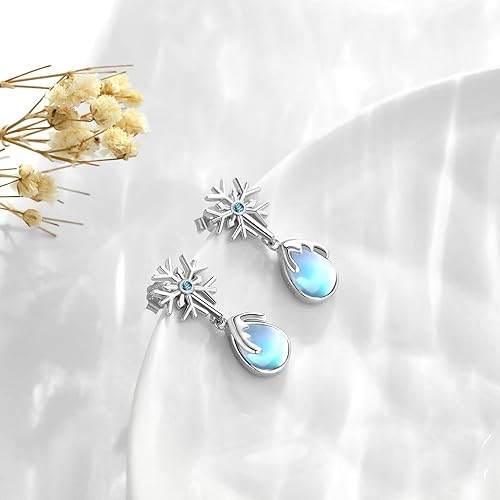 ONE:  Exquisite Snow Flake's Color: MOONSTONE  Dangle Earrings 925 Sterling Silver