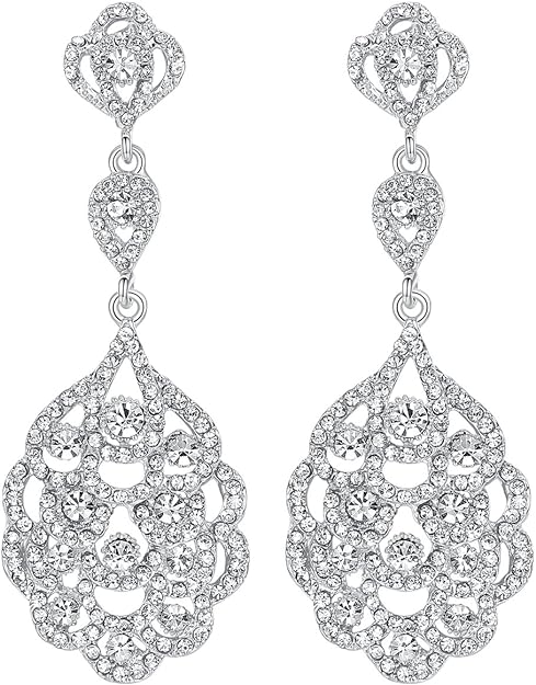 ONE PAIR: Crystal Multi Gold/Silver Rhinestone Chandelier Wedding Bridal Dangle Earrings