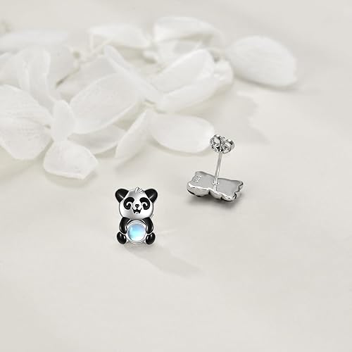 ONE: Exquisite PANDA MOONSTONE Dangle Earrings 925 Sterling Silver