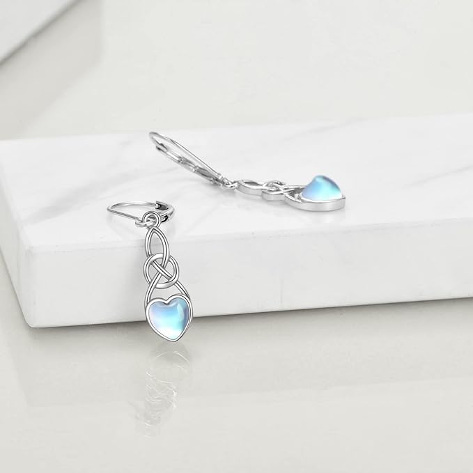 ONE:  Exquisite DROP HEART Color: MOONSTONE Dangle Earrings 925 Sterling Silver