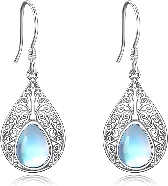 ONE:  Exquisite TEAR DROP Color: MOONSTONE Dangle Earrings 925 Sterling Silver