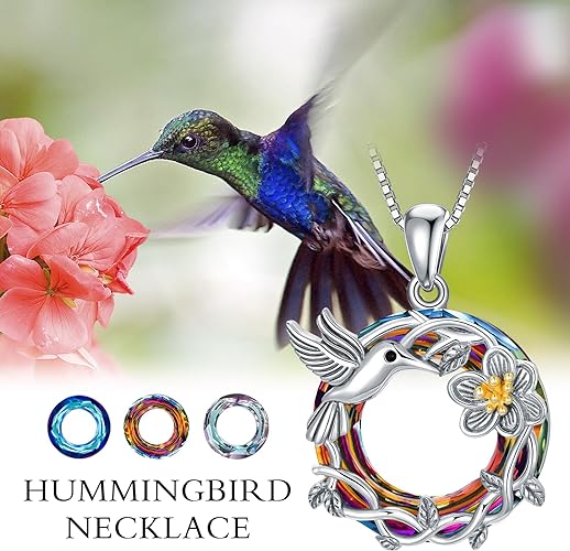 ONE :💎Hummingbird Flower Volcanic Crystal Pendant Necklace Fine Jewelry 💎