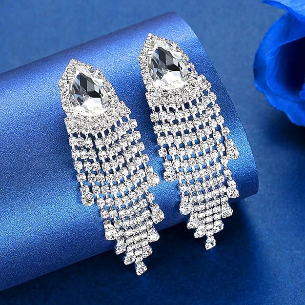 ONE PAIR: Crystal Multi Gold/Silver Rhinestone Chandelier Wedding Bridal Dangle Earrings