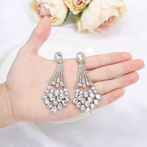 ONE PAIR: Crystal Multi Gold/Silver Rhinestone Chandelier Wedding Bridal Dangle Earrings