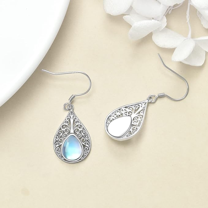 ONE:  Exquisite TEAR DROP Color: MOONSTONE Dangle Earrings 925 Sterling Silver