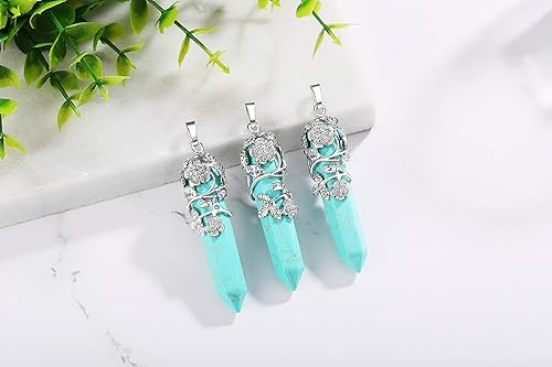 ONE :💎DAINTY FLOWER ROSE Synthetic Green Turquoise  NECKLACE Fine Jewelry 💎