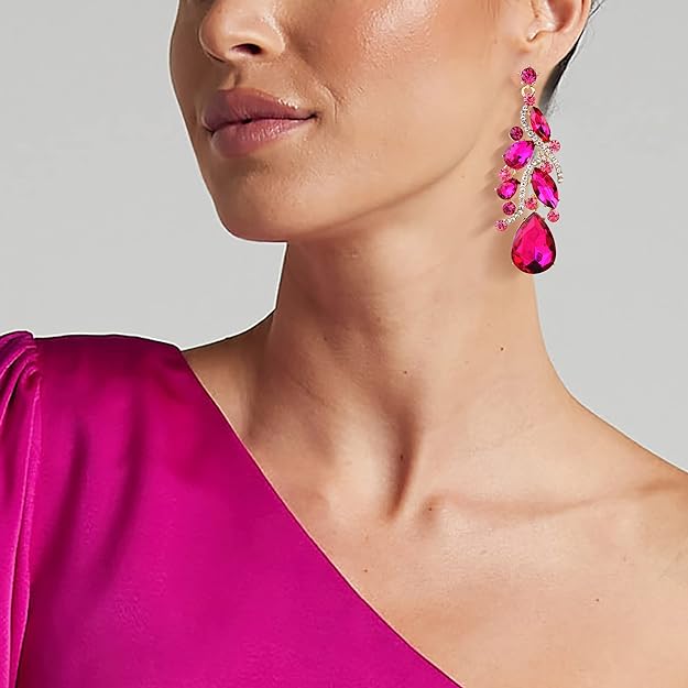 ONE PAIR: Crystal Multi Teardrop Filigree Cluster Chandelier Dangle Earrings PINK