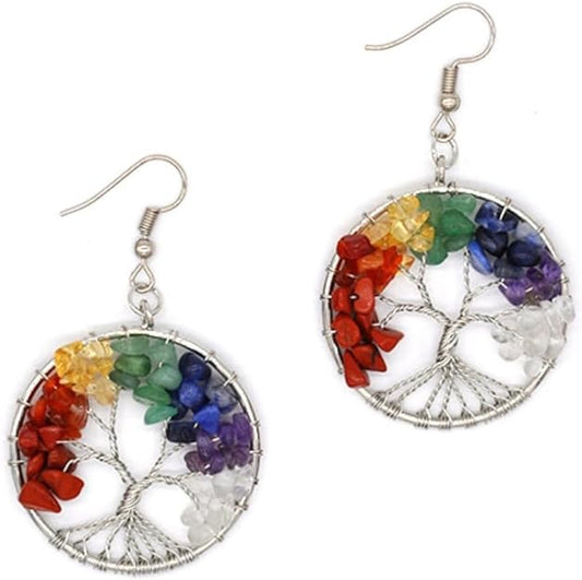 ONE Pair:  Tree of Life Earrings, 925 Sterling Silver Plated Drop Dangle Earrings