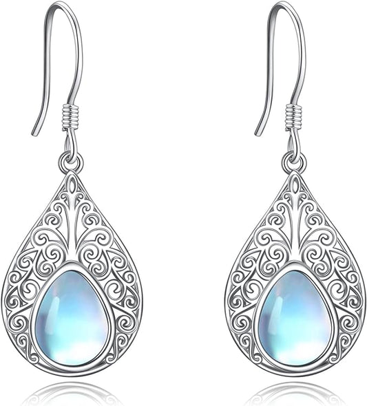 ONE:  Exquisite TEAR DROP Color: MOONSTONE Dangle Earrings 925 Sterling Silver